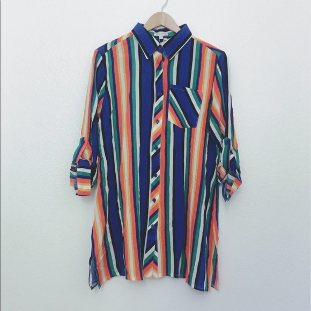 💛NWT rainbow stripe button-down shirt dress - Picture 5 of 7